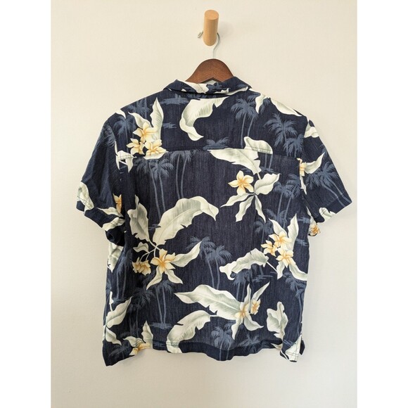 Island Traders Women's Hawaiian Shirt Button Down Blue White Floral Aloha Large - Picture 6 of 10